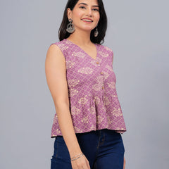 Stylum Women's Bandhej Printed Rayon Peplum Top (TOPGGPURPLEKOHLI)