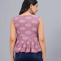 Stylum Women's Bandhej Printed Rayon Peplum Top (TOPGGPURPLEKOHLI)