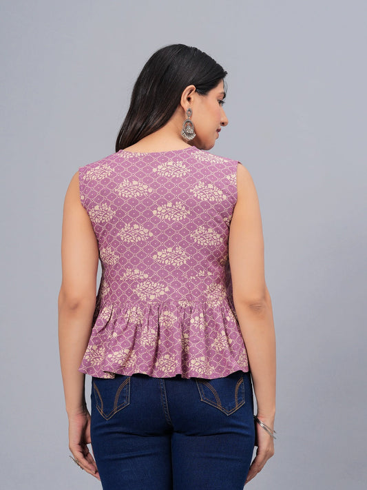 Stylum Women's Bandhej Printed Rayon Peplum Top (TOPGGPURPLEKOHLI)