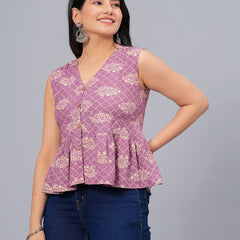 Stylum Women's Bandhej Printed Rayon Peplum Top (TOPGGPURPLEKOHLI)