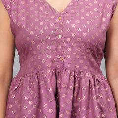 Stylum Women's Gold & Khari Printed Rayon Peplum Top (TOPGGSONYPURPLE)