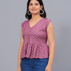 Stylum Women's Gold & Khari Printed Rayon Peplum Top (TOPGGSONYPURPLE)