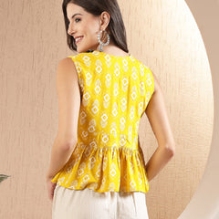 Stylum Women's Ikat Printed Rayon Peplum Top (TOPGGYELLOWOGGY)