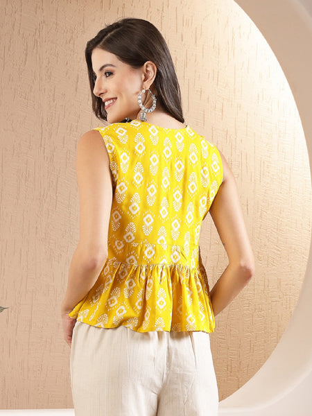 Stylum Women's Ikat Printed Rayon Peplum Top (TOPGGYELLOWOGGY)