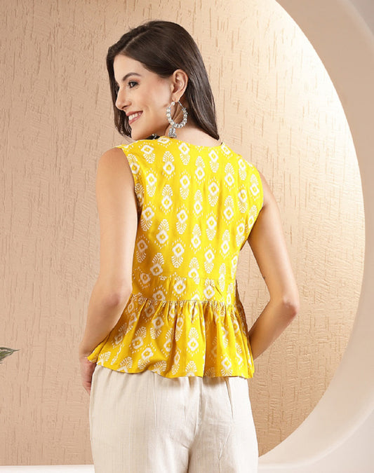 Stylum Women's Ikat Printed Rayon Peplum Top (TOPGGYELLOWOGGY)