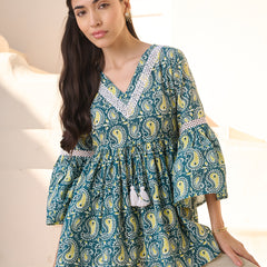 Stylum Women's Green Paisley Printed Cotton Empire Top (TOPGREENAPRIL)