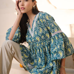 Stylum Women's Green Paisley Printed Cotton Empire Top (TOPGREENAPRIL)