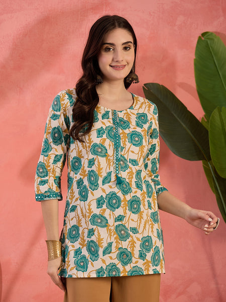 Stylum Women's Green Floral Printed Cotton Top (TOPGREENJEBA)