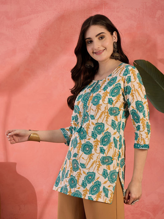 Stylum Women's Green Floral Printed Cotton Top (TOPGREENJEBA)
