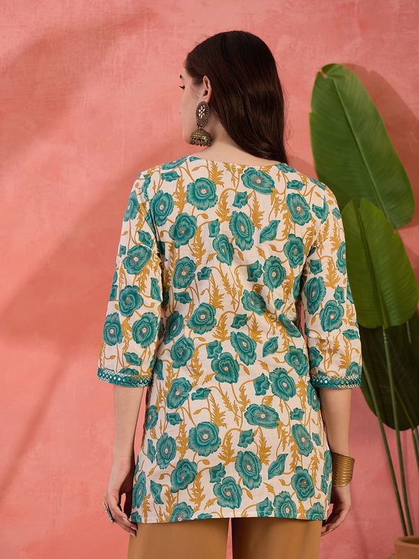 Stylum Women's Green Floral Printed Cotton Top (TOPGREENJEBA)