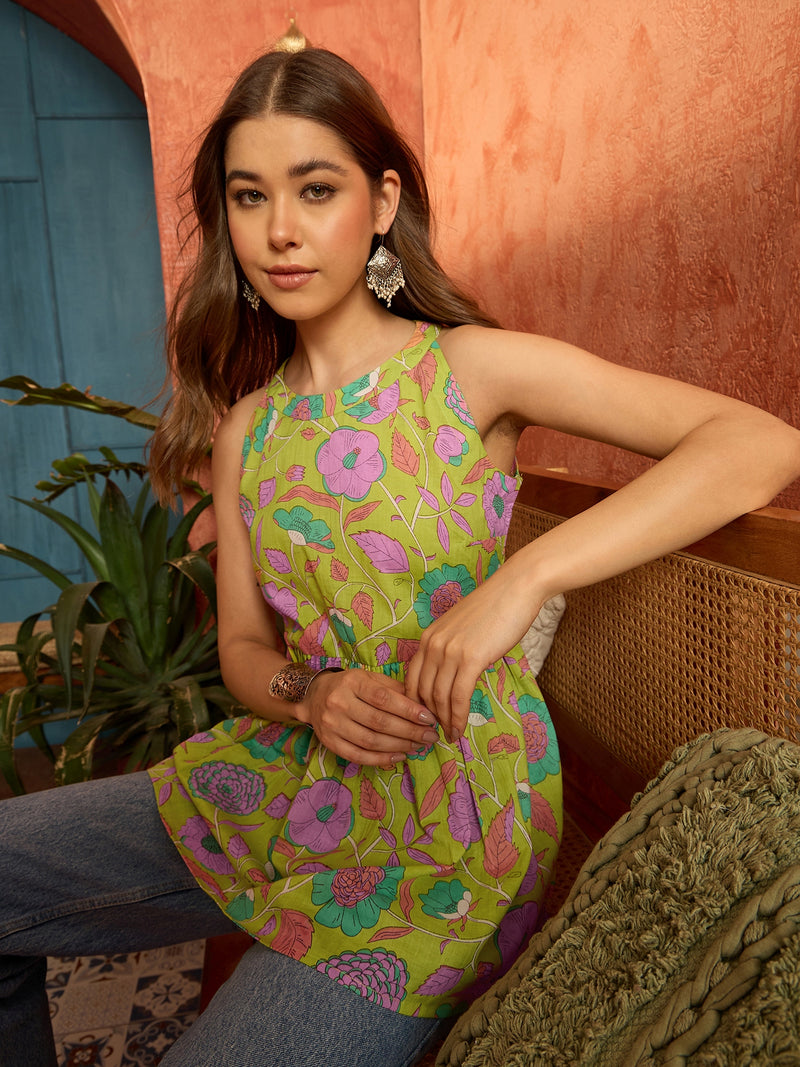 Stylum Women's Green Floral Printed Cotton Empire Top (TOPGREENKIMBER)