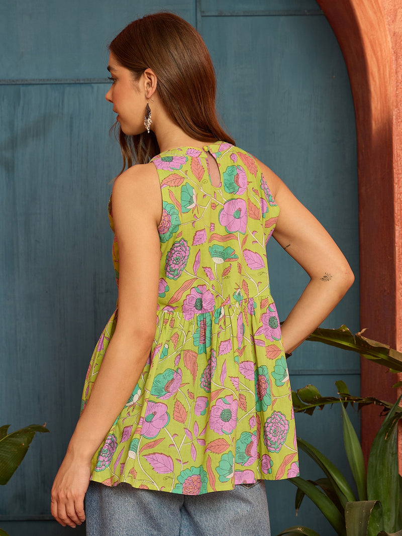 Stylum Women's Green Floral Printed Cotton Empire Top (TOPGREENKIMBER)
