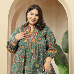 Stylum Women's Plus Size Green Floral Printed Cotton Empire Top (TOPGREENRAAGIPLUS)