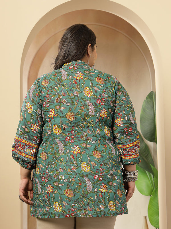 Stylum Women's Plus Size Green Floral Printed Cotton Empire Top (TOPGREENRAAGIPLUS)
