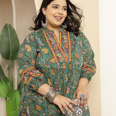 Stylum Women's Plus Size Green Floral Printed Cotton Empire Top (TOPGREENRAAGIPLUS)
