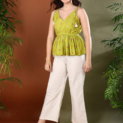 Stylum Women's Green Bandhej Printed Rayon Short Peplum Top (TOPGREENROKA)