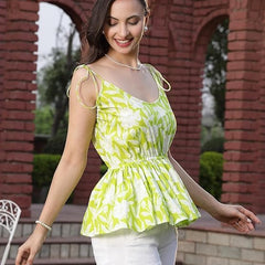 Stylum Women's Green Floral Printed Cotton A-Line Top (TOPGREENROLF)