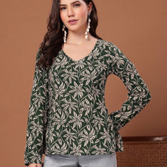 Stylum Women's Green Floral Printed Cotton Straight Top (TOPGREENSCAR)