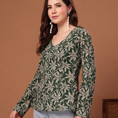 Stylum Women's Green Floral Printed Cotton Straight Top (TOPGREENSCAR)