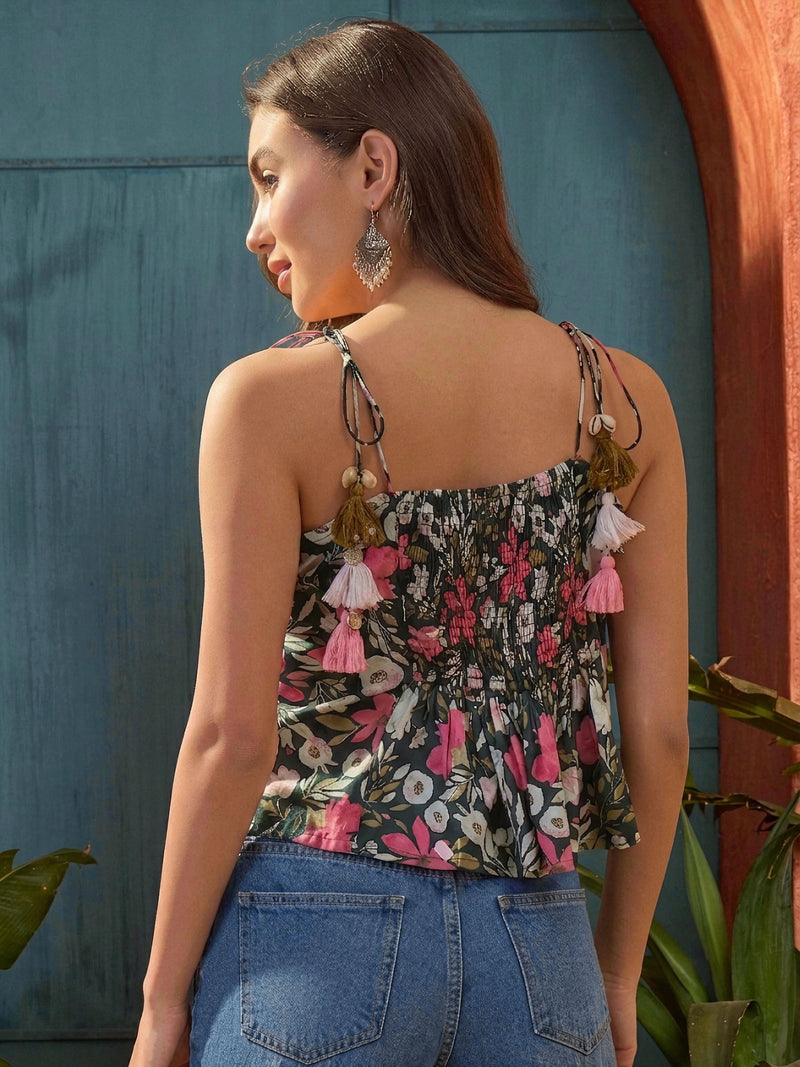 Stylum Women's Green Floral Printed Cotton Peplum Top (TOPGREENSIZZLING)