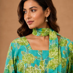 Stylum Women's Green Floral Printed Cotton Straight Top (TOPGREENTRILL)