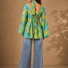 Stylum Women's Green Floral Printed Cotton Straight Top (TOPGREENTRILL)