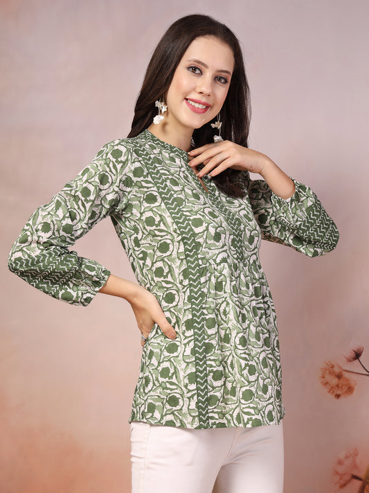 Stylum Women's Floral Printed Cotton Top (TOPGREENVENUS)