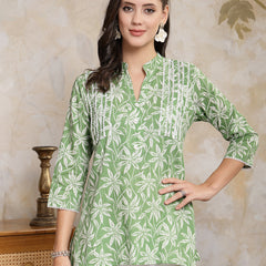 Stylum Women's Tropical Printed Cotton Empire Top (TOPGREENZILL)