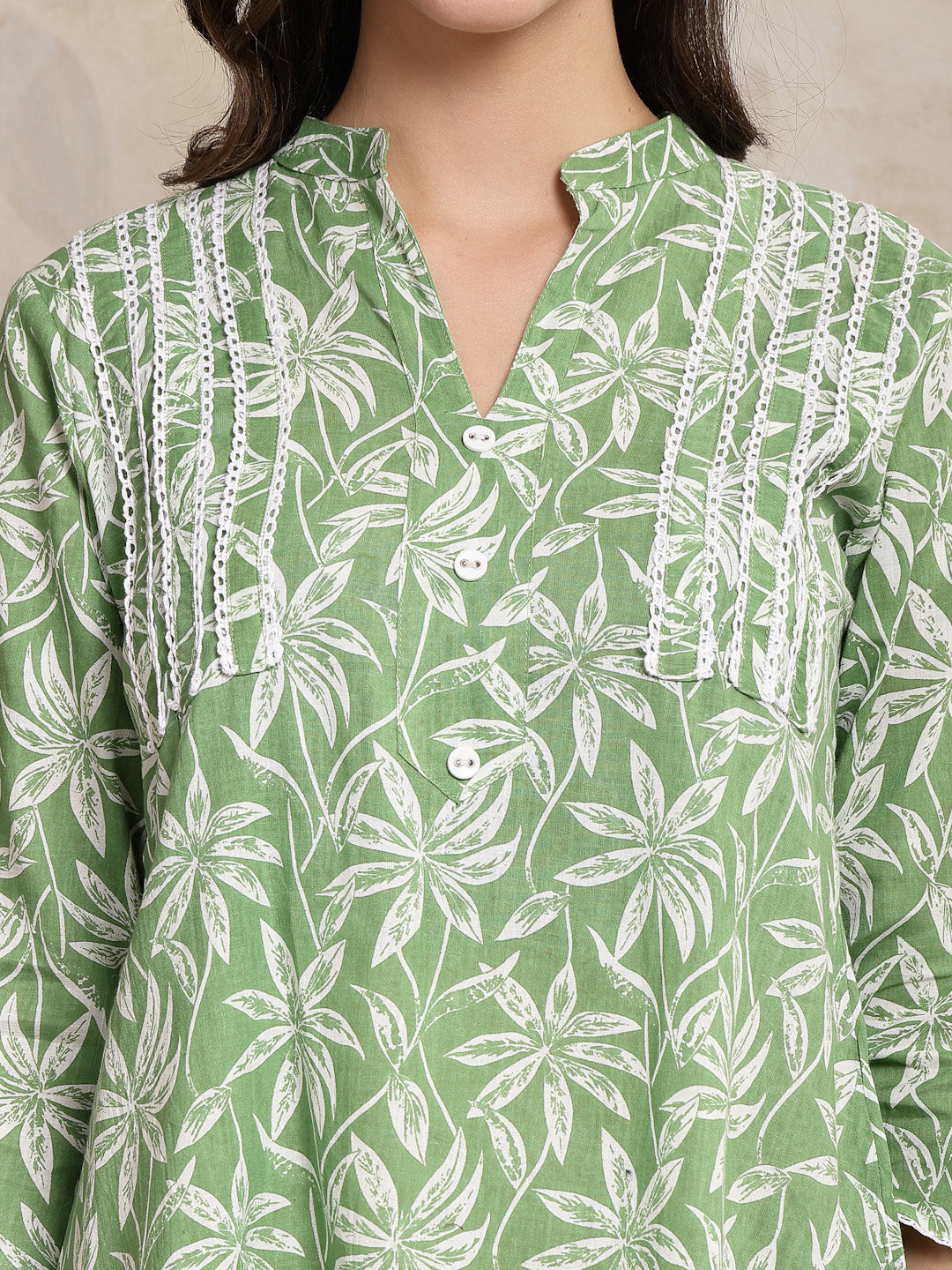 Stylum Women's Tropical Printed Cotton Empire Top (TOPGREENZILL)