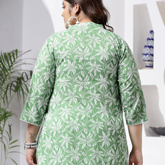 Plus Size Women's Tropical Printed Cotton Empire Top (TOPGREENZILLPLUS)