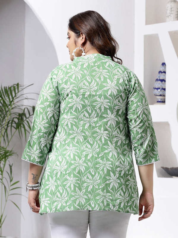 Plus Size Women's Tropical Printed Cotton Empire Top (TOPGREENZILLPLUS)