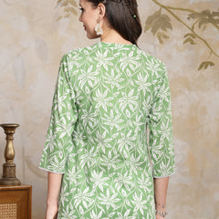 Stylum Women's Tropical Printed Cotton Empire Top (TOPGREENZILL)