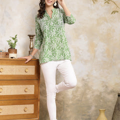 Stylum Women's Tropical Printed Cotton Empire Top (TOPGREENZILL)