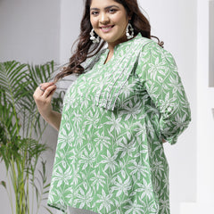 Plus Size Women's Tropical Printed Cotton Empire Top (TOPGREENZILLPLUS)