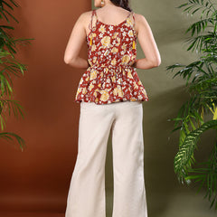 Stylum Women's Rust Floral Printed Cotton Short Peplum Top (TOPGULABGANG)