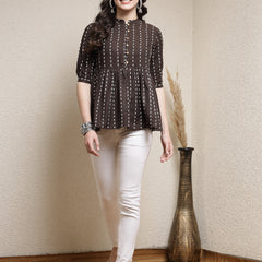 Stylum Women's Woven Design Cotton Blend Peplum Top (TOPPHILIP)