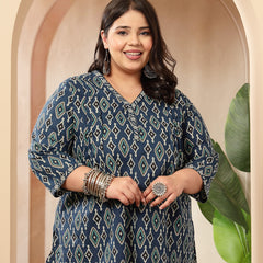 Stylum Women's Plus Size Blue Ethnic Printed Cotton Empire Top (TOPINDIGOERUMPLUS)