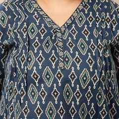 Stylum Women's Plus Size Blue Ethnic Printed Cotton Empire Top (TOPINDIGOERUMPLUS)