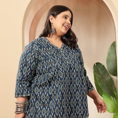 Stylum Women's Plus Size Blue Ethnic Printed Cotton Empire Top (TOPINDIGOERUMPLUS)