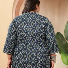 Stylum Women's Plus Size Blue Ethnic Printed Cotton Empire Top (TOPINDIGOERUMPLUS)