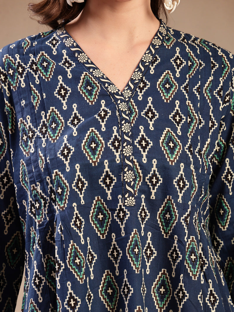 Stylum Women's Blue Ethnic Printed Cotton Empire Top (TOPINDIGOERUM)