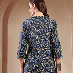 Stylum Women's Blue Ethnic Printed Cotton Empire Top (TOPINDIGOERUM)