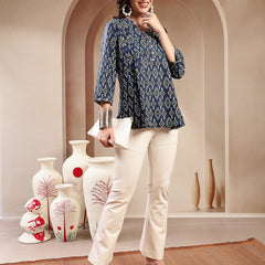 Stylum Women's Blue Ethnic Printed Cotton Empire Top (TOPINDIGOERUM)