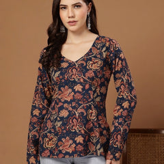 Stylum Women's Indigo Floral Printed Cotton Straight Top (TOPINDIGOKRISH)