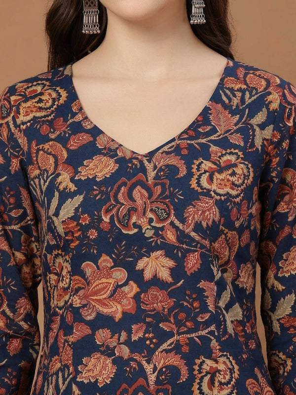 Stylum Women's Indigo Floral Printed Cotton Straight Top (TOPINDIGOKRISH)