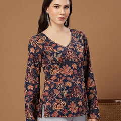 Stylum Women's Indigo Floral Printed Cotton Straight Top (TOPINDIGOKRISH)