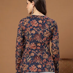 Stylum Women's Indigo Floral Printed Cotton Straight Top (TOPINDIGOKRISH)