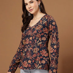 Stylum Women's Indigo Floral Printed Cotton Straight Top (TOPINDIGOKRISH)