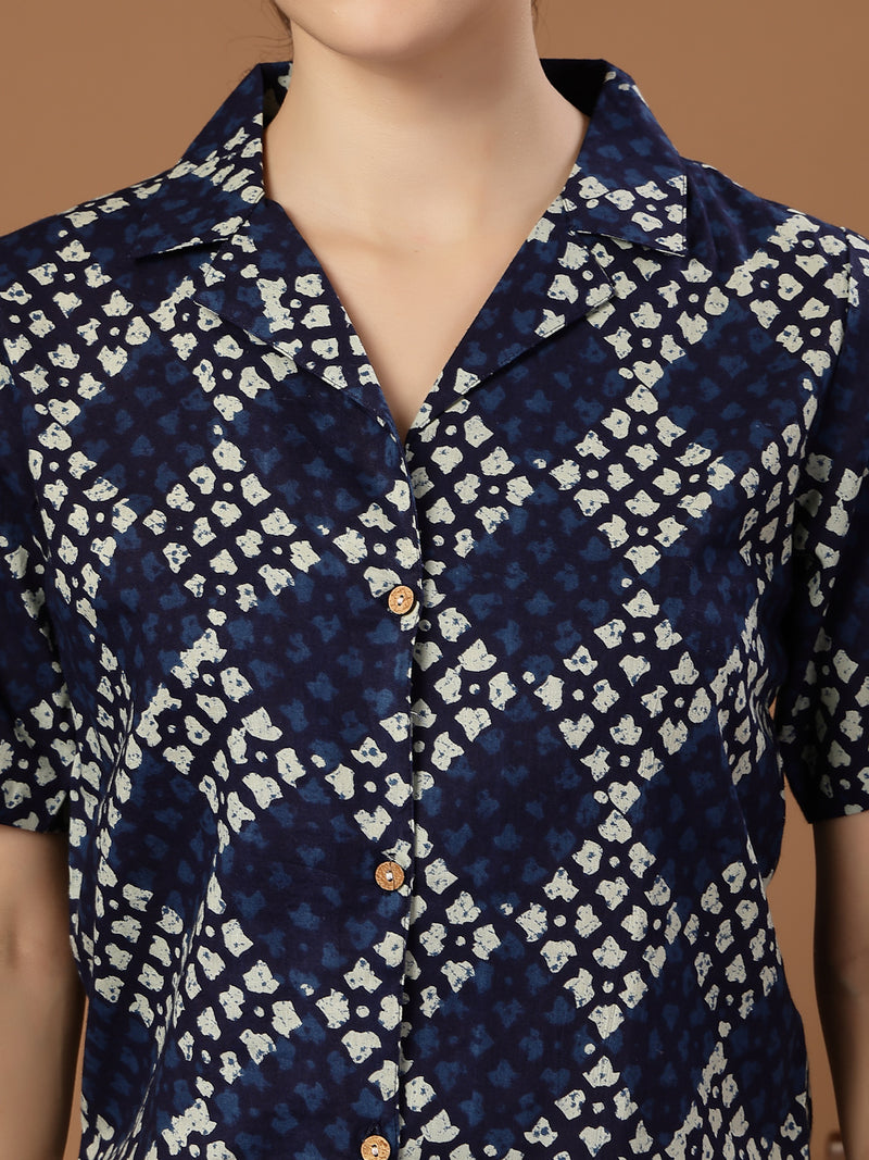 Stylum Women's Indigo Dabu Printed Cotton Crop Top (TOPINDIGOTRUNK)