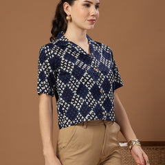 Stylum Women's Indigo Dabu Printed Cotton Crop Top (TOPINDIGOTRUNK)